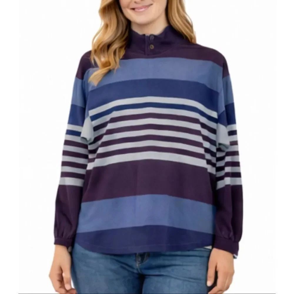 L.L. Bean vintage purple striped rugby tunic pullover sml